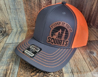 Pump it til it squirts oil rig fracking leather patch Trucker snapback mesh back hat cap  Richmond Otto 112