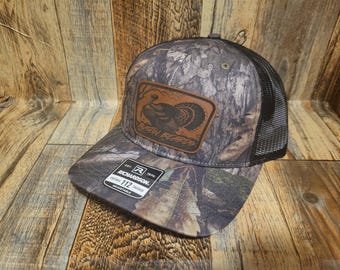 Bustin Beards turkey hunting leather patch hat Richardson camo hat cap New
