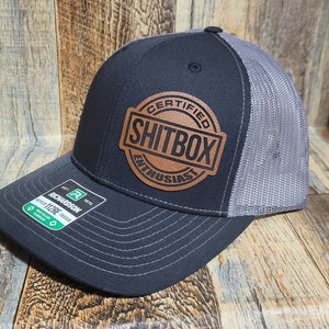 Zertifizierte Shitbox Enthusiasts Leder Patch Hut Welt Leder Patch Trucker Snapback Mesh zurück Hut Mütze