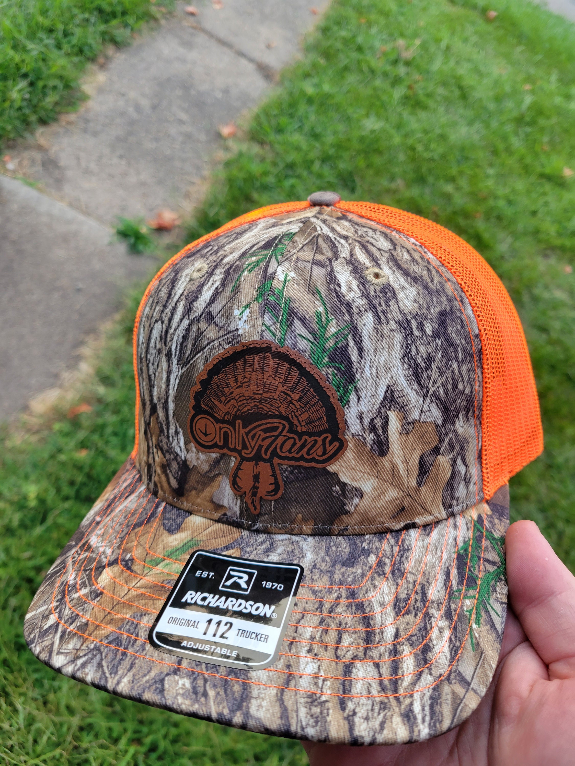 Onlyfans Turkey Hunting Leather Patch Hat Richardson 112 Realtree Camo/ Orange New