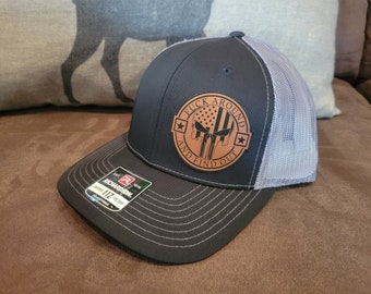 fafo f Around And Find Out punisher skull we the people new world leather patch Trucker snapback mesh back hat cap Trucker Richardson 112