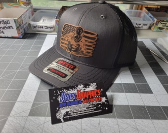 Welding flag leather patch Trucker snapback mesh back hat cap