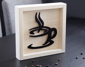 Handgefertigtes Holz-Wandbild "Kaffee" (Deko, Landhaus, Rusikal, Holzbild, Kaffee, Barista, Geschenk, Natur, Tier, Kunst, Design)
