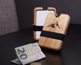 Edles Eichen-Holz-Wallet m. Gravur -trendiger Eyecatcher - handgefertigt - (Portemonnaie, Geldbeutel, Wallet. exklusiv, Kreditkarten, Geld)