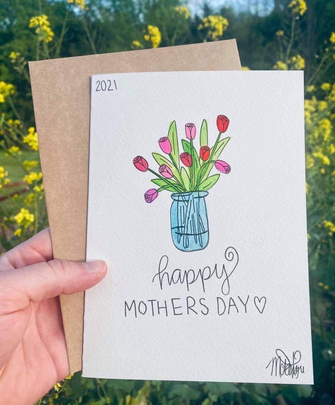 Mothers Day Card Watercolor Hand-painted Card - Etsy UK