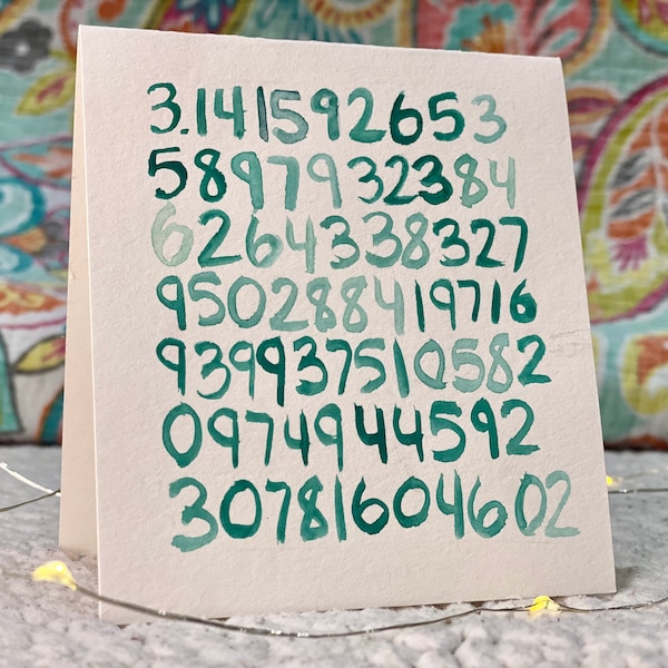 2 pack of Pi Day CARD-- handmade--watercolor-