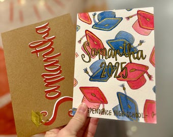 Carte de vœux personnalisée peinte à la main - promotion 2025 | carte de vœux unique et personnalisée | cadeau de remise des diplômes pour lui-pour elle-cadeau de remise des diplômes personnalisé