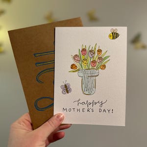 Carte personnalisée peinte à la main pour la fête des mères - aquarelle florale- fleurs-simple | pour maman - unique + personnalisable | pour maman | carte de voeux