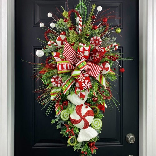 Large Christmas Wreaths For Front Door Candy Cane Christmas Etsy Large christmas wreaths for front door candy cane christmas etsy