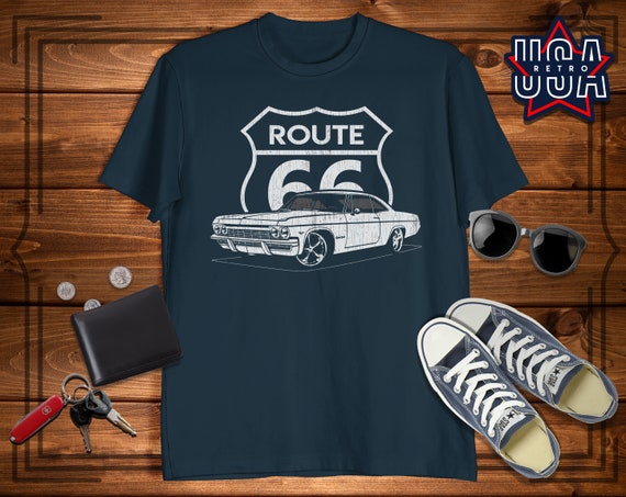Classic Car Tshirt Muscle Car Tee Route 66 Unisex T-Shirt Chevy 65-70 Chevrolet Impala SS Gift for Birthday 1965 Chevy Impala SS