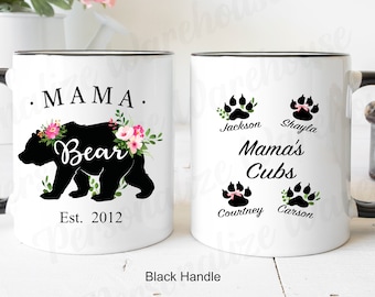 Mama Bear Personalized Mug, Mama's Cubs, Mothers Day Gift, Customized Mugs, Paw Prints, Gifts from Kids, Personalized Coffee Mugs