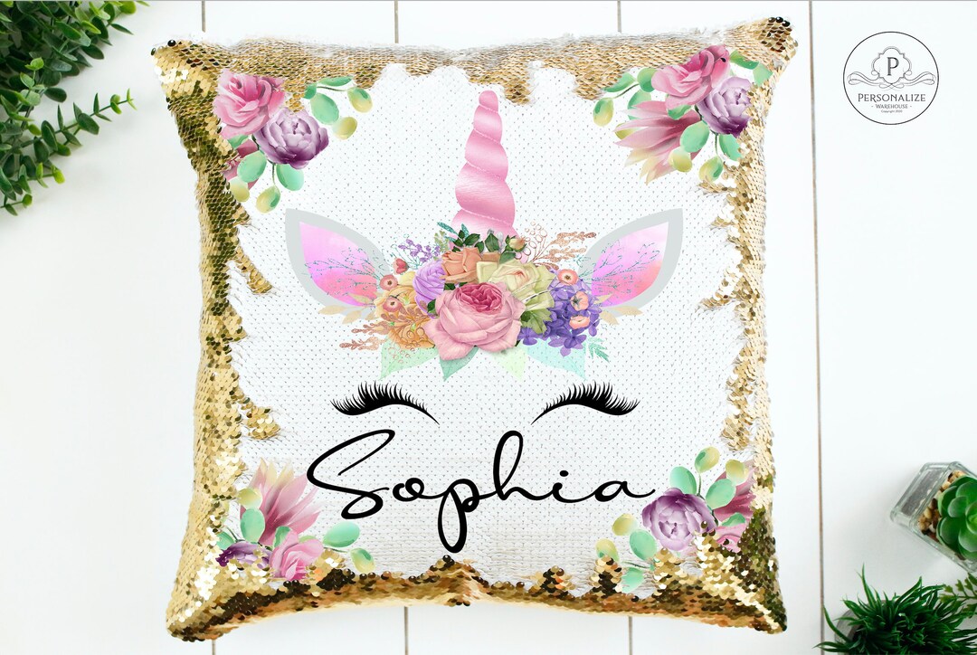 Unicorn Pillow Sequin Pillow Personalized Throw Pillow Etsy
