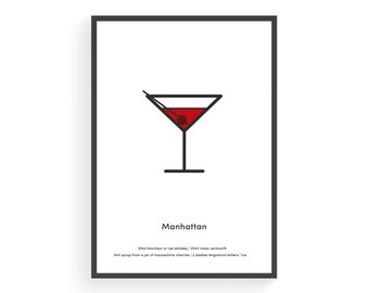 Manhattan cocktail giclée print: Premium Print | Cocktailrecept | Drankdruk | Keukendruk | Keukenkunst | Cocktails | Heldere