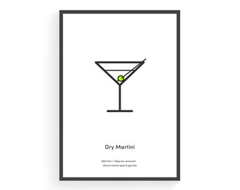 Dry Martini cocktail giclée print: Premium Print | Cocktailrecept | Drankdruk | Keukendruk | Keukenkunst | Cocktails | Heldere