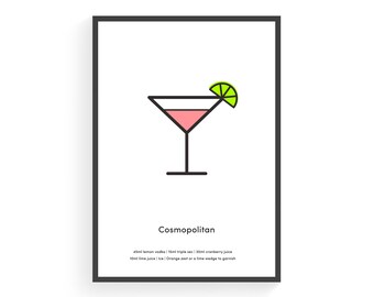 Kosmopolitische cocktail giclée print: Premium Print | Cocktailrecept | Drankdruk | Keukendruk | Keukenkunst | Cocktails | Heldere