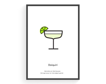 Daiquiri cocktail giclée print: Premium Print | Cocktailrecept | Drankdruk | Keukendruk | Keukenkunst | Cocktails | Heldere