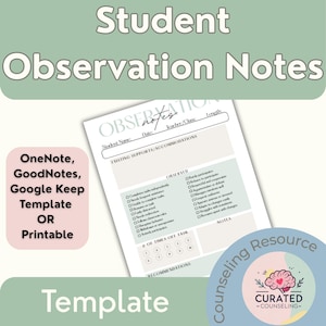 Student Observation Notes Template for School Counselor OneNote Goodnotes Printable PDF SLP Social Worker Teacher Administrator Checklist