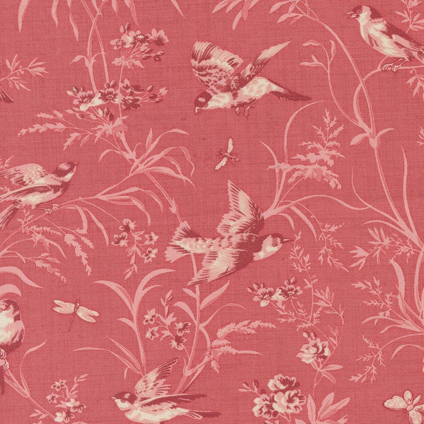 Antoinette by French General for Moda Fabrics - 13950 16 - Aviary De Trianon Faded Red - Sold in 1/2 yard