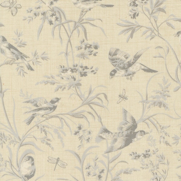 Antoinette by French General for Moda Fabrics - 13950 18 - Aviary De Trianon Pearl Roche - Sold in 1/2 yard