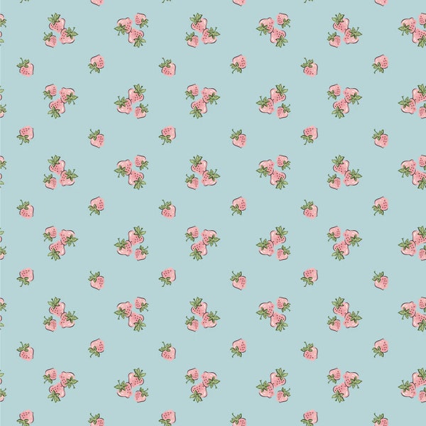 Garden Party by Sheri McCulley for Poppie Cotton - Strawberry Fields Sky - Sold in 1/2 yard