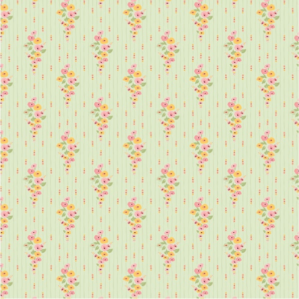 Hollyhock Lane by Sheri McCulley for Poppie Cotton - HL23809 - LOVE AT home mint - sold in 1/2 yard