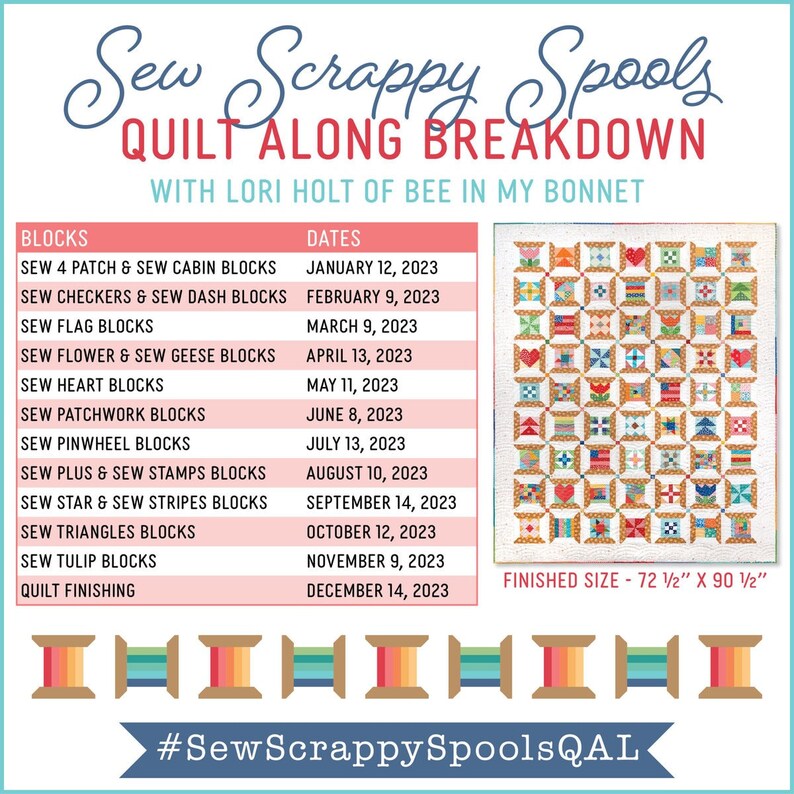 Sew Scrappy Spools Quilt Kit Featuring Calico by Lori Holt of Etsy