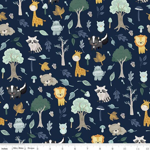 It's A Boy Flannel by Echo Park for Riley Blake Designs - F13903 - Animals Navy - Sold in 1/2 yard