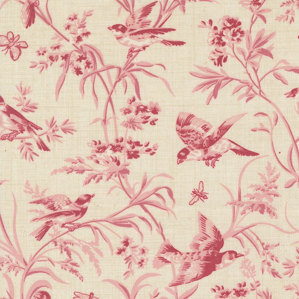 Antoinette by French General for Moda Fabrics - 13950 11 - Aviary De Trianon Pearl Faded Red - Sold in 1/2 yard