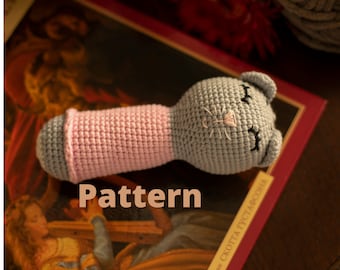 Crochet PDF pattern of kitten rattle, DIY newborn gift