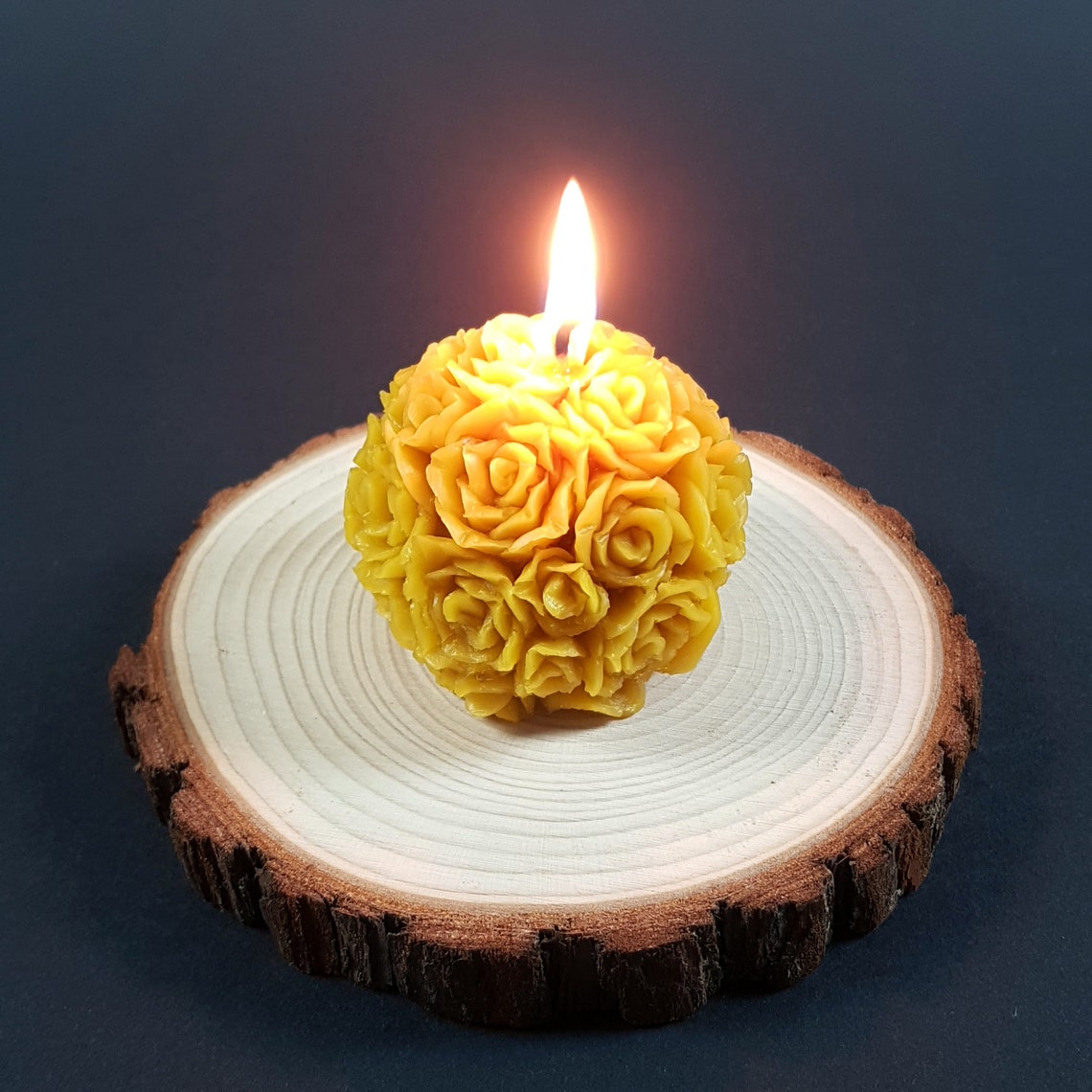 3er Natural Yellow Rose Ball Candles made of Beeswax Etsy