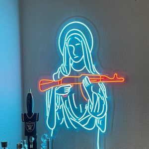 Beata Vergine Maria Madonna Kalashnikov Gun - АК-47, Insegna al neon a LED, Decorazione da parete, Insegna da parete, Luci al neon, Insegna al neon personalizzata, Insegna al neon Madonna