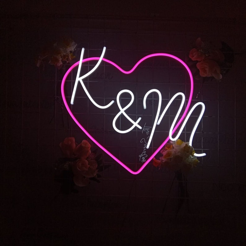 Custom Heart Initials Neon Sign Wedding Neon Sign, Gift For Wedding, Wedding gift, Neon Sign Custom, LED Neon Sign, Flex Neon Wedding image 3