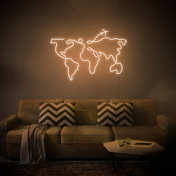 Travel Map - LED Neon Sign, Wall Decor, Wall Sign, Neon Lights