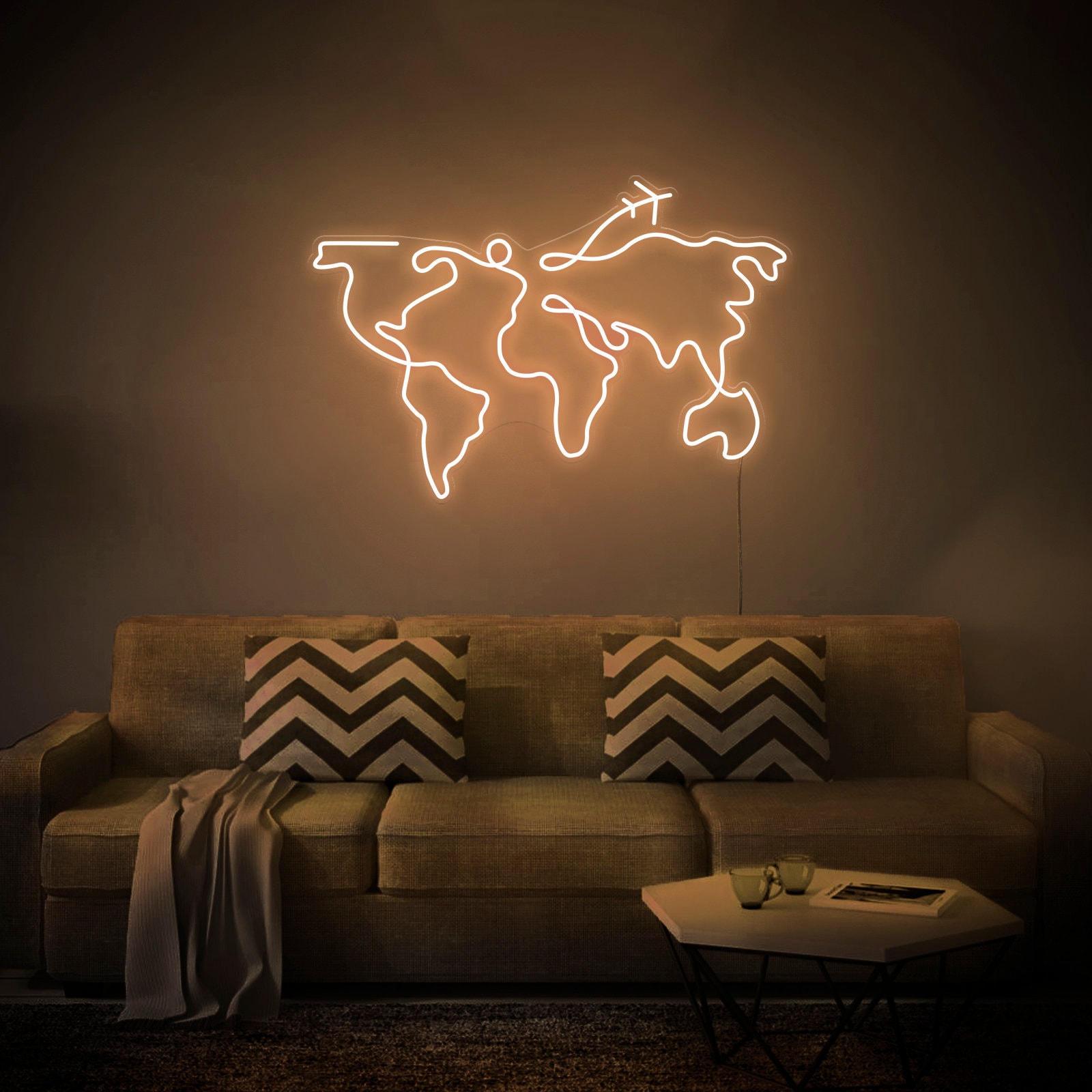 Travel Map - LED Neon Sign, Wall Decor, Wall Sign, Neon Lights