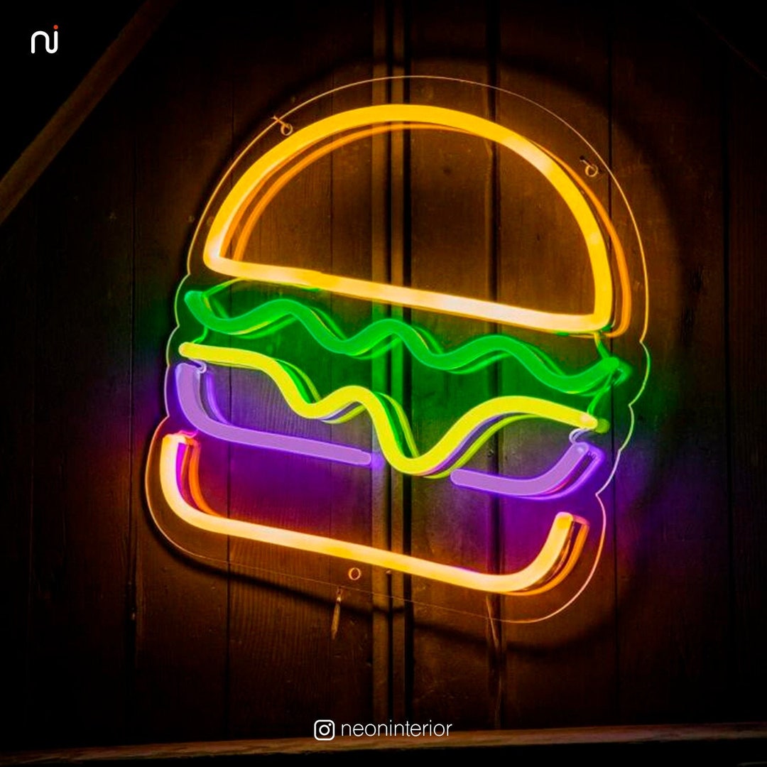 Burger - LED Neon Sign, Burger Neon Sign, Wall Sign, Neon Lights, LED ...