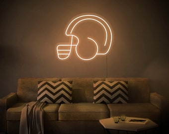 Targa al neon con casco da football americano, staffa posteriore in