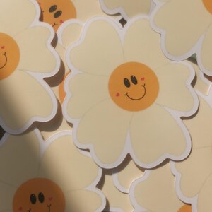 Happy daisy sticker springsticker flower sticker vinyl cute sticker kawaii sticker image 1