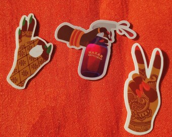 Diwali Sticker bundle - &#39;Peace out&#39;, &#39;Nazar Repellent&#39; and &#39;Okay&#39; stickers | vinyl and holographic stickers