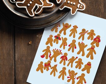 Gingerbread Friends Christmas card | Festive Greetings Card | Blank handmade card | Fun card | colourful cute illustrated holiday card