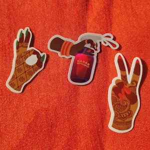 Diwali Sticker bundle 'Peace out', 'Nazar Repellent' and 'Okay' stickers vinyl and holographic stickers All 3 hands