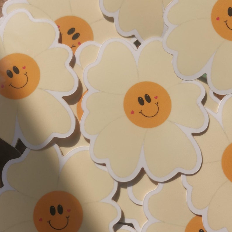 Happy daisy sticker springsticker flower sticker vinyl cute sticker kawaii sticker image 1