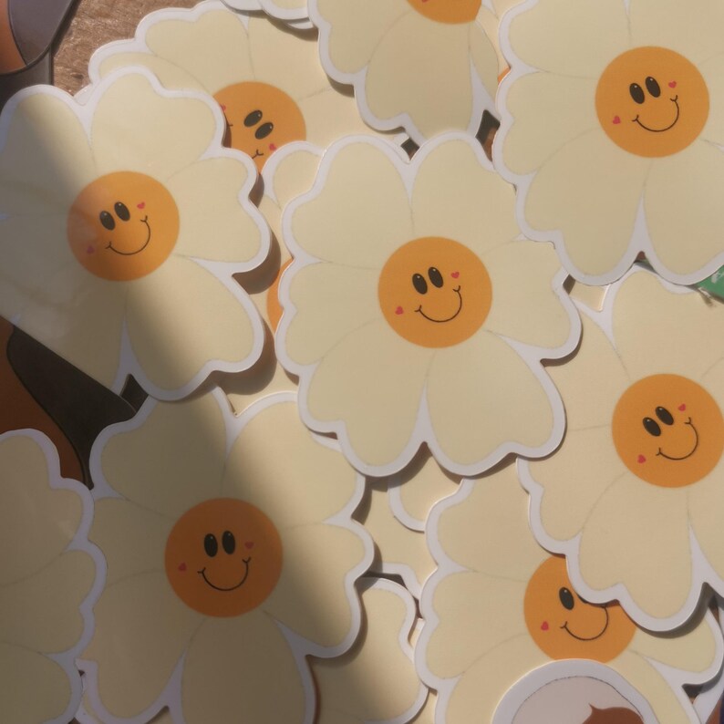 Happy daisy sticker springsticker flower sticker vinyl cute sticker kawaii sticker image 3