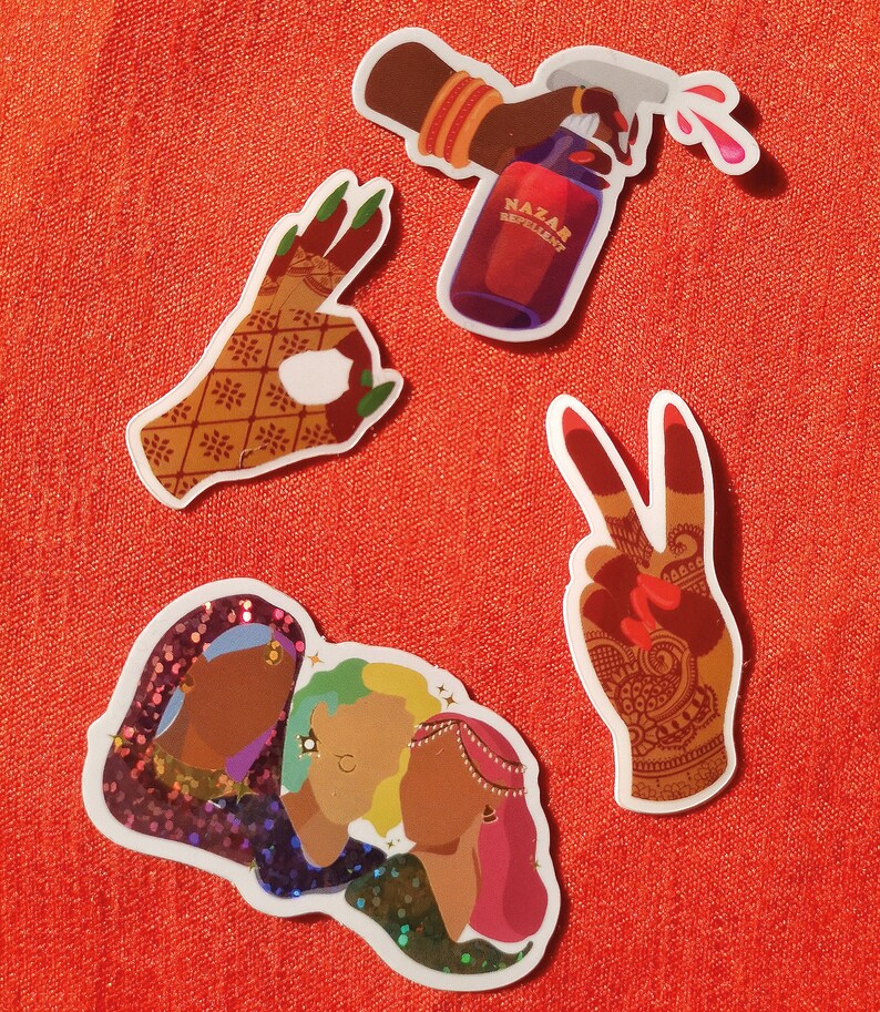 Diwali Sticker bundle 'Peace out', 'Nazar Repellent' and 'Okay' stickers vinyl and holographic stickers + Diwali Sisters