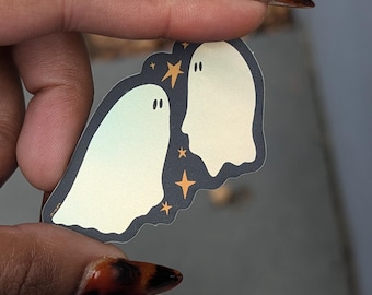 Ghosts together holographic detail sticker | Pastel | ghosty | sticker | spooky | Halloween |graphic sticker | illustration