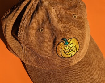 Cappello della stagione della zucca / berretto da baseball con dettagli ricamati / cappello con toppa ricamata a forma di zucca / occhi a cuore / berretto / cappello del papà