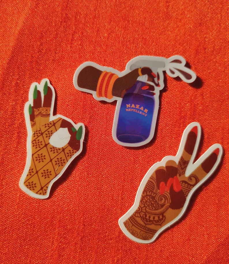 Diwali Sticker bundle 'Peace out', 'Nazar Repellent' and 'Okay' stickers vinyl and holographic stickers image 4