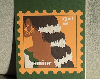 Jasmine stamp print | home print | stamp indian summer illustration | stamp | illustration print