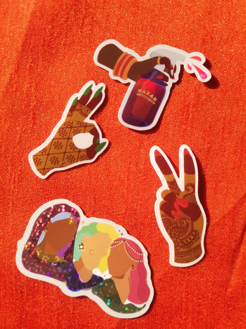 Diwali Sticker bundle 'Peace out', 'Nazar Repellent' and 'Okay' stickers vinyl and holographic stickers image 5