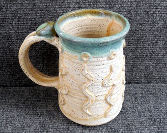 Cream Colored Hand Made Wheel Thrown Stoneware Pottery Mug Coffee Cup