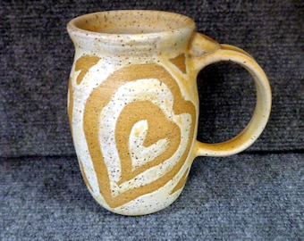 One Love Mug Cream Colored Hand Made Wheel Thrown Stoneware Pottery Mug Coffee Cup